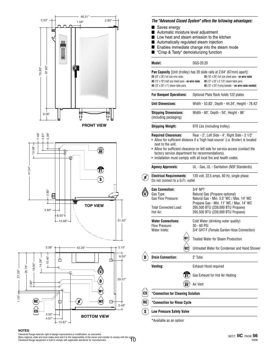 Pg 2, Oeb 20.20, Ogs 20.20 | Cleveland Range Convotherm Combination Oven-Steamer Gas 20.20 User Manual | Page 12 / 81