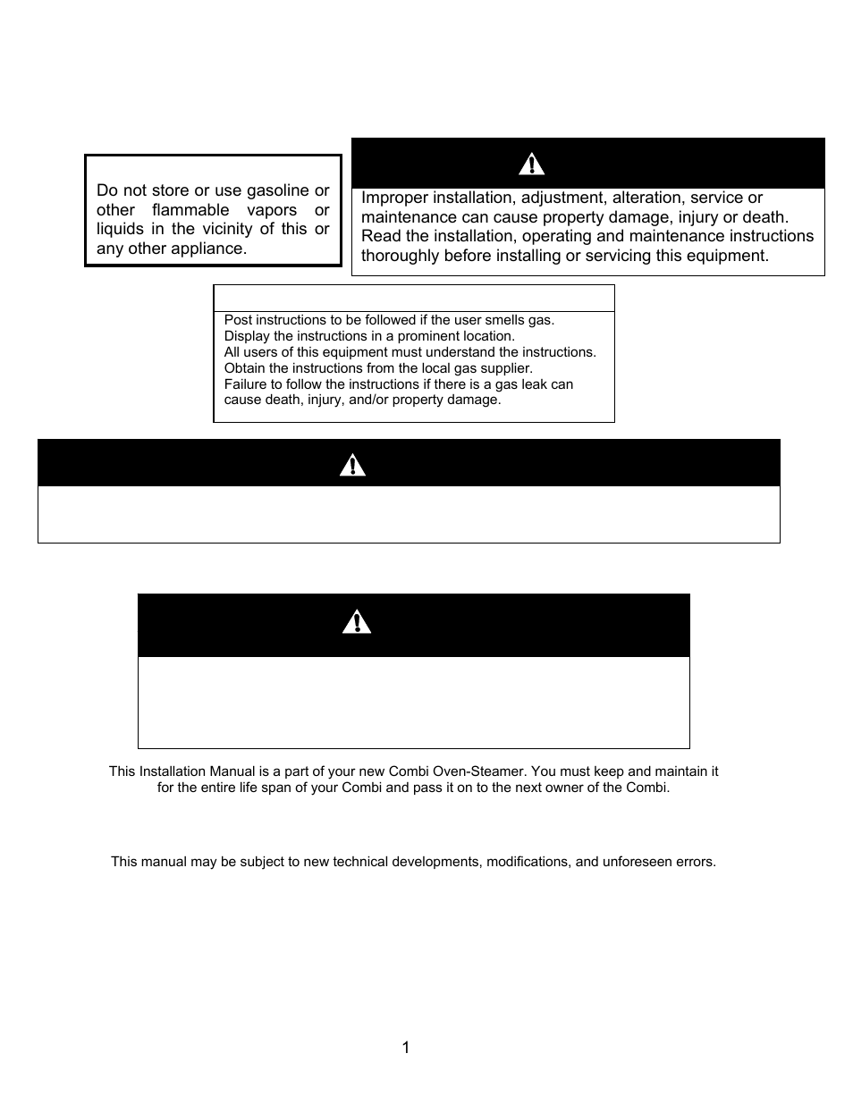 Installation, For the installer, Keep this manual for reference | Warning | Cleveland Range Convotherm Combination Oven-Steamer Gas 20.20 User Manual | Page 3 / 81