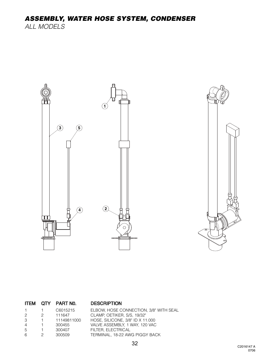 Water hose system, condenser (all models), Assembly, water hose system, condenser all models | Cleveland Range Convotherm Combination Oven-Steamer Gas 20.20 User Manual | Page 35 / 81