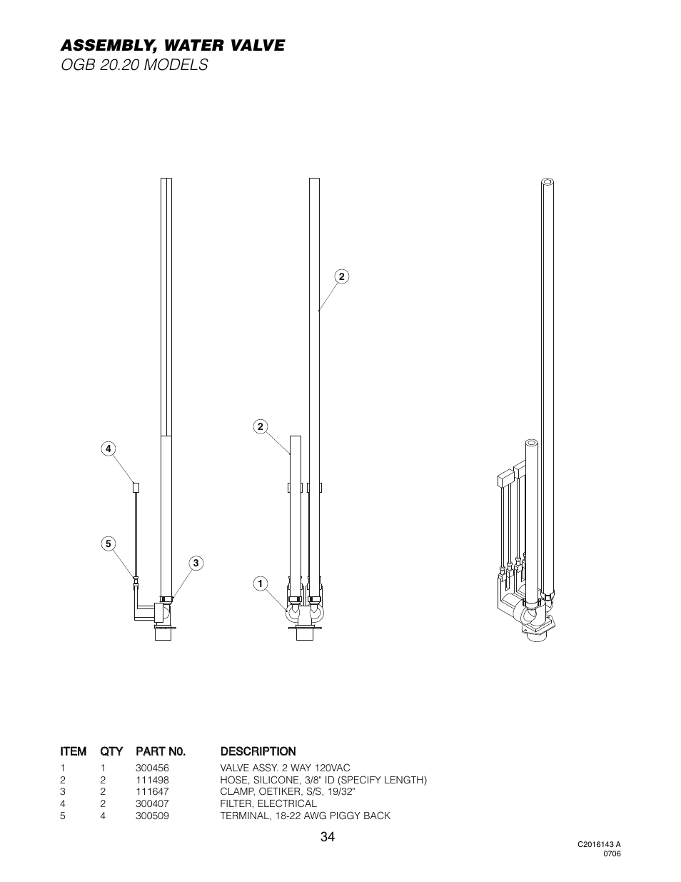 Water valve (ogb 20.20), Assembly, water valve ogb 20.20 models | Cleveland Range Convotherm Combination Oven-Steamer Gas 20.20 User Manual | Page 37 / 81