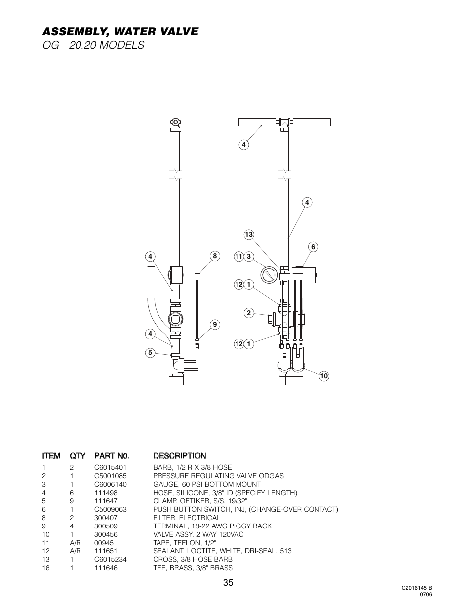 Water valve (ogs 20.20), Assembly, water valve og s 20.20 models | Cleveland Range Convotherm Combination Oven-Steamer Gas 20.20 User Manual | Page 38 / 81