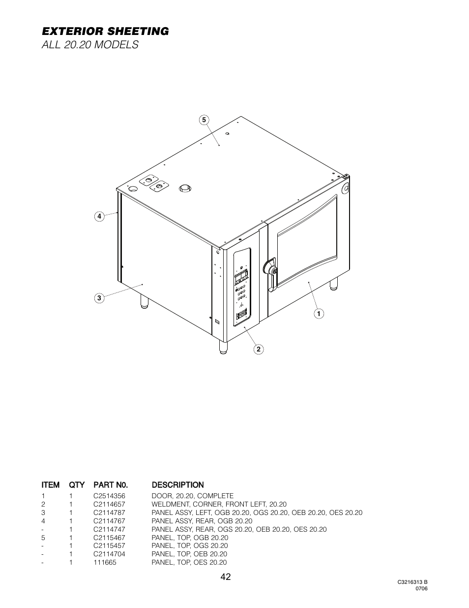 Exterior sheeting (all models), Exterior sheeting all 20.20 models | Cleveland Range Convotherm Combination Oven-Steamer Gas 20.20 User Manual | Page 49 / 81