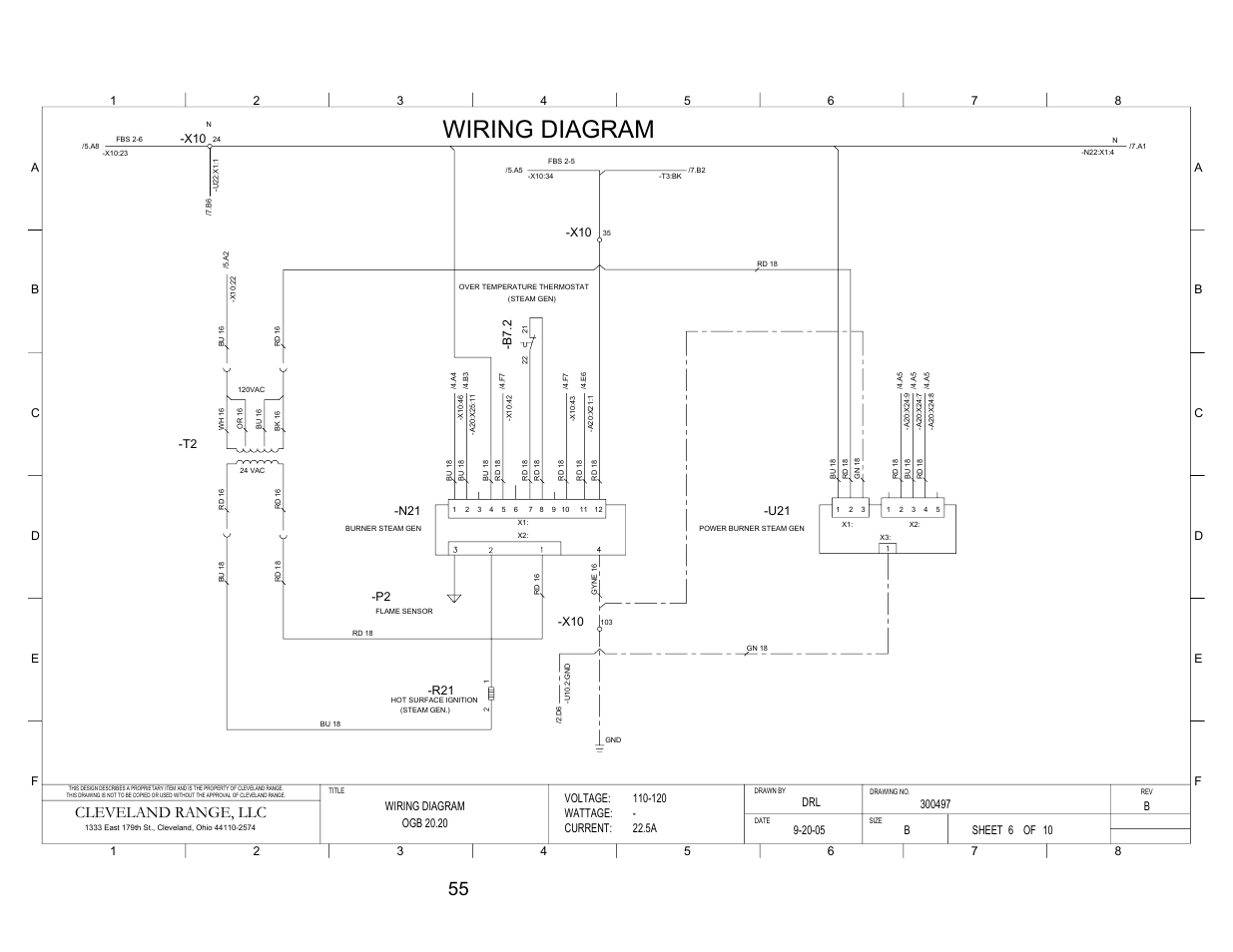 Pg 6, Wiring diagram, Cleveland range, llc | B7. 2, Voltage: wattage: current, Sheet of | Cleveland Range Convotherm Combination Oven-Steamer Gas 20.20 User Manual | Page 62 / 81