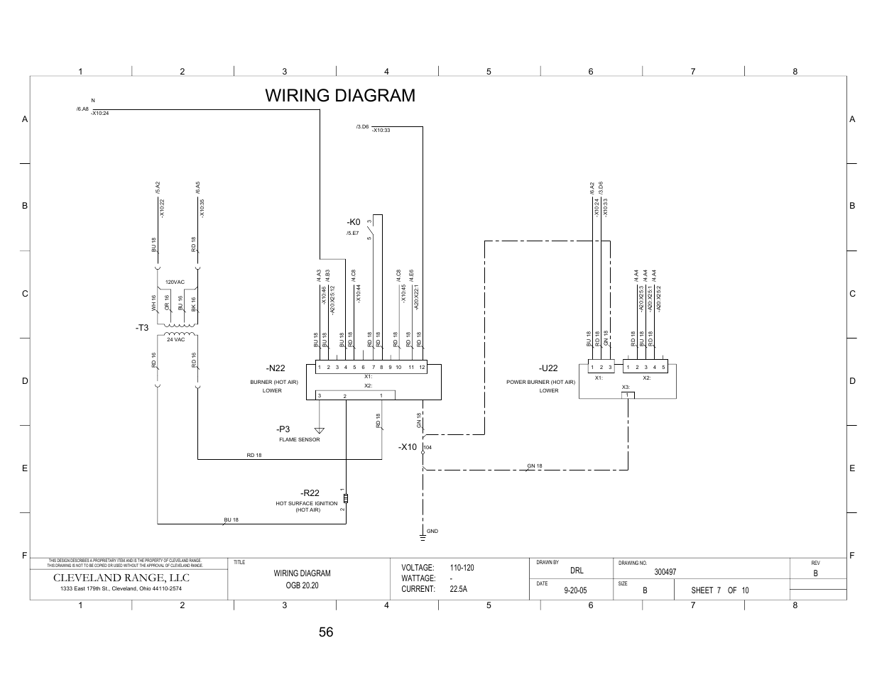 Pg 7, Wiring diagram, Cleveland range, llc | Voltage: wattage: current, Sheet of | Cleveland Range Convotherm Combination Oven-Steamer Gas 20.20 User Manual | Page 63 / 81