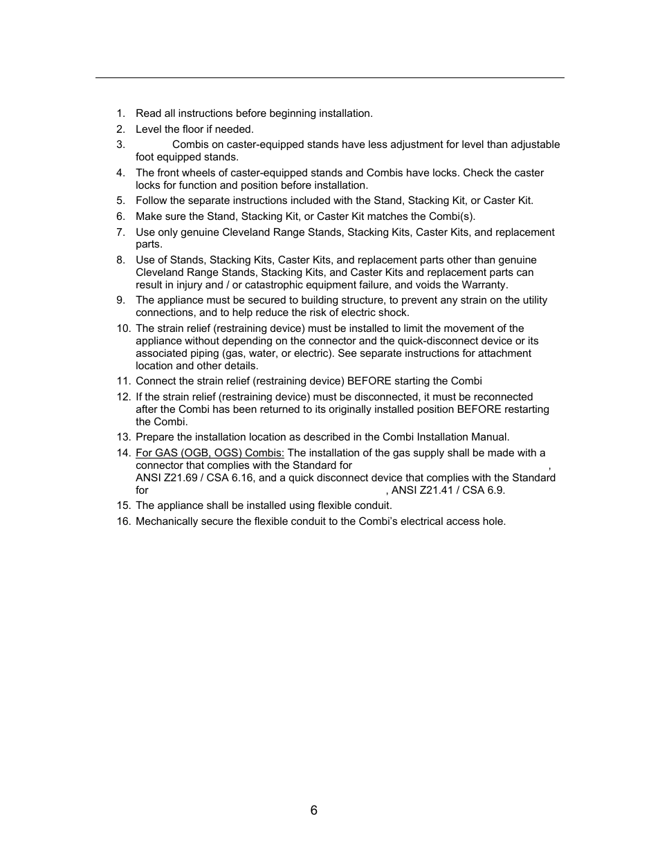 Instructions for casters | Cleveland Range Convotherm Combination Oven-Steamer Gas 20.20 User Manual | Page 8 / 81