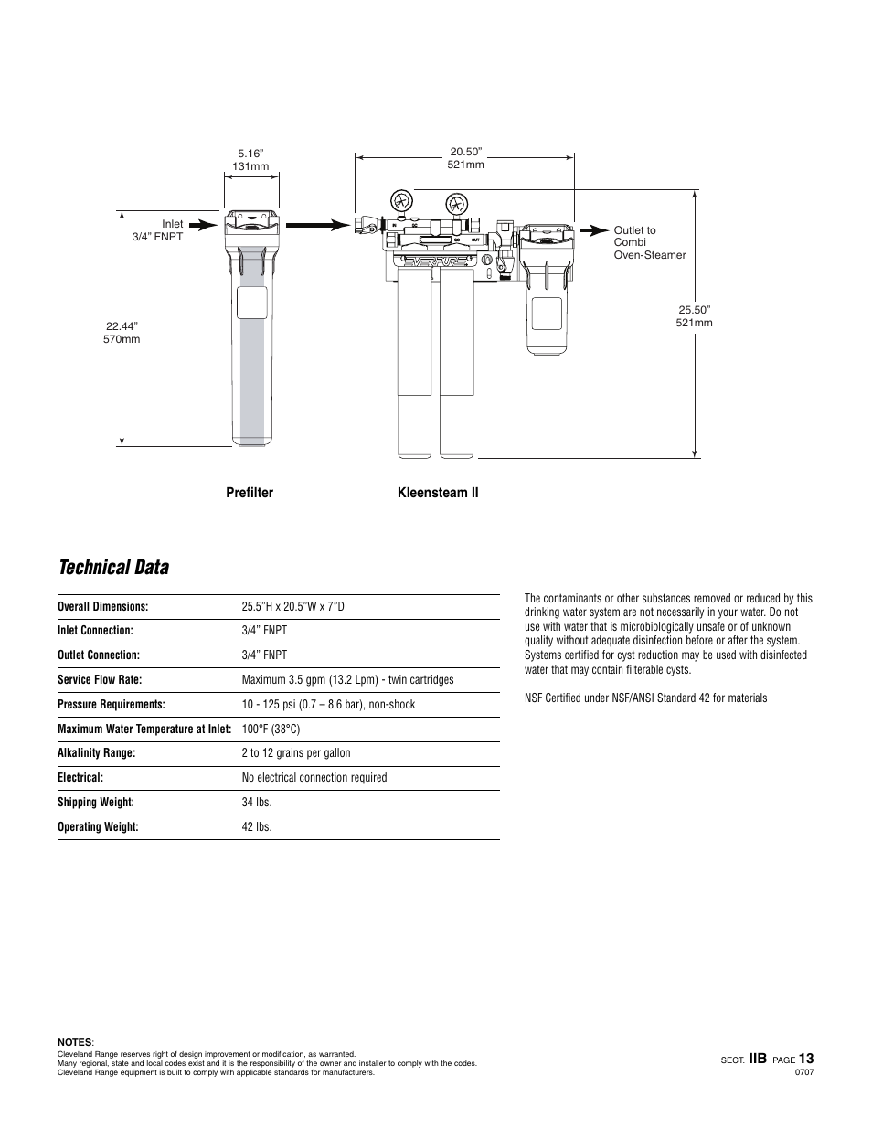 Technical data | Cleveland Range C9797-K2PF User Manual | Page 2 / 2