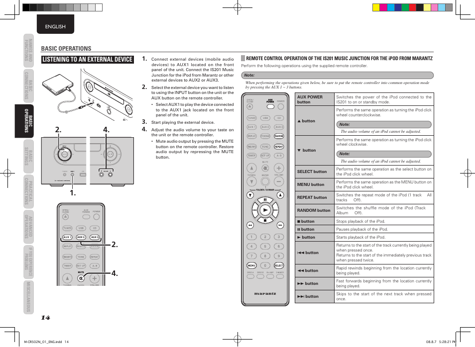 Listening to an external device | Marantz M-CR502 User Manual | Page 18 / 39