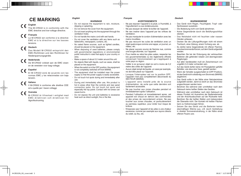 Ce marking | Marantz M-CR502 User Manual | Page 3 / 39