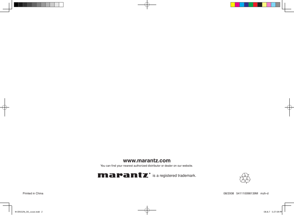 M-cr502, Cd receiver | Marantz M-CR502 User Manual | Page 39 / 39