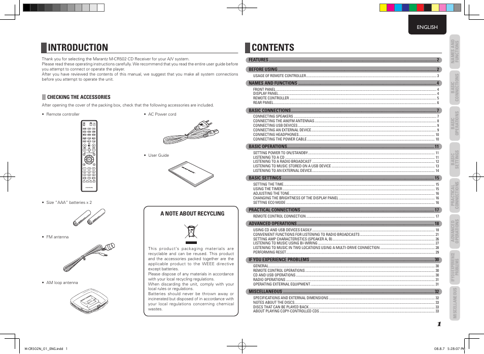 Marantz M-CR502 User Manual | Page 5 / 39