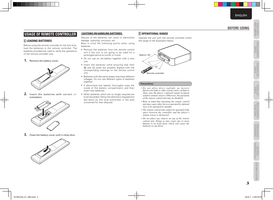 Usage of remote controller, Before using | Marantz M-CR502 User Manual | Page 7 / 39