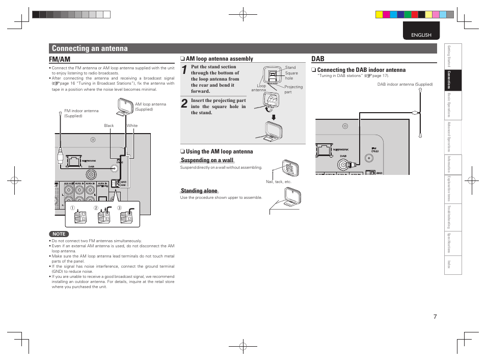 Connecting an antenna, Fm/am | Marantz MCR603 User Manual | Page 13 / 56