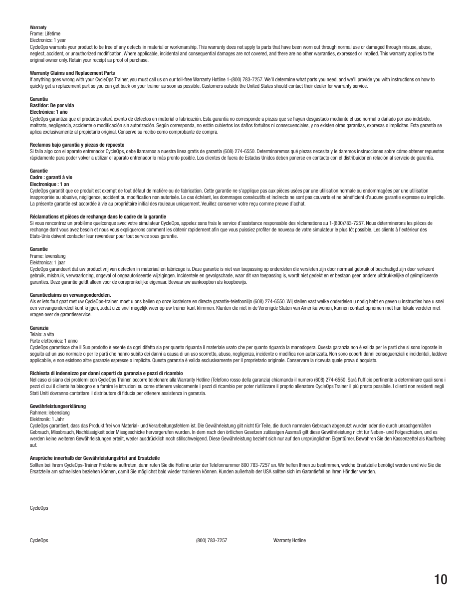 CycleOps ERUTT3 User Manual | Page 10 / 12