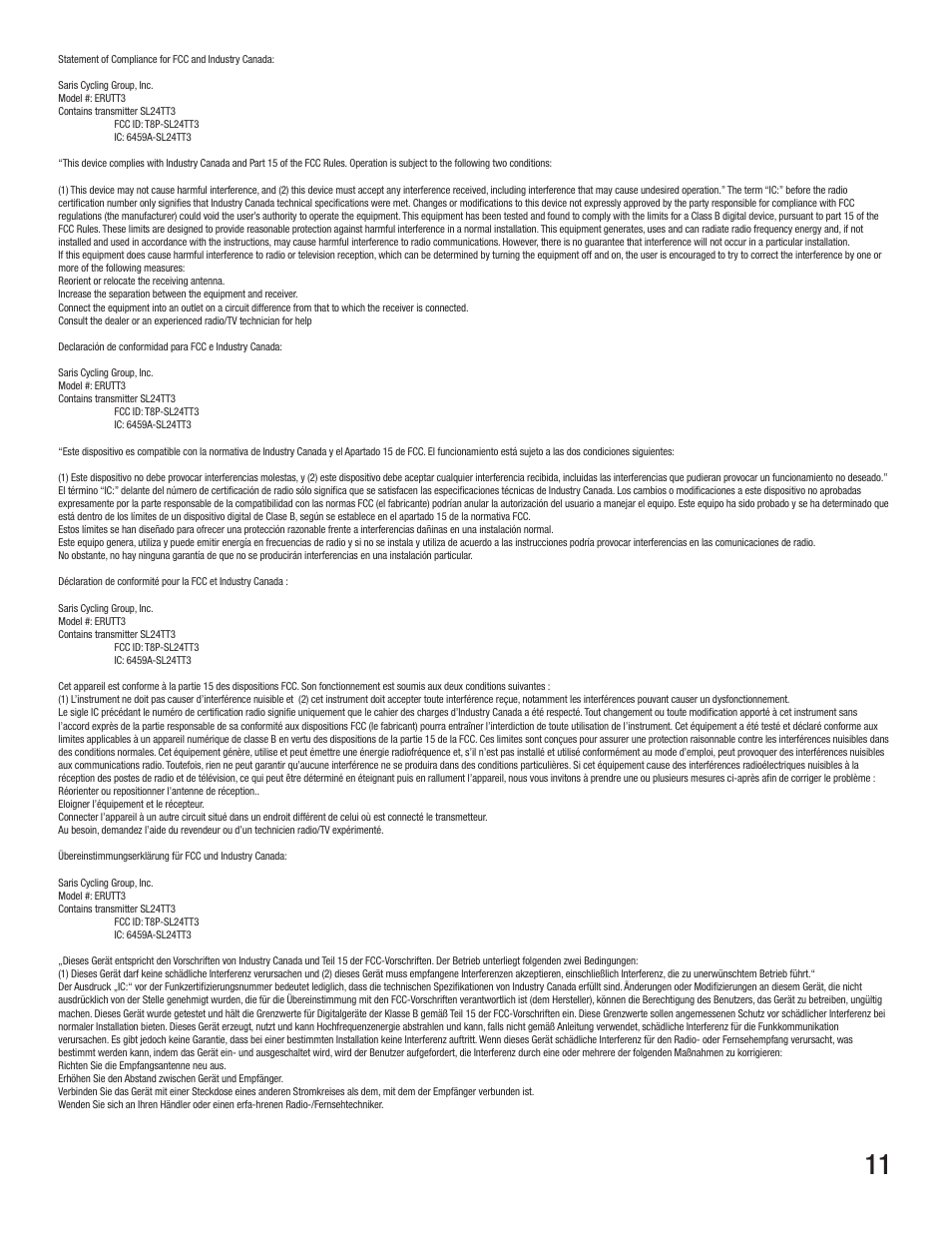 CycleOps ERUTT3 User Manual | Page 11 / 12