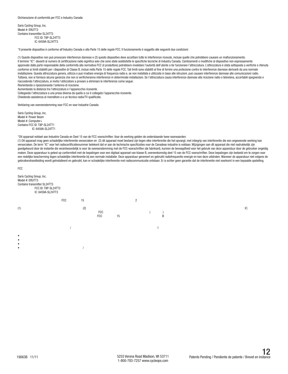 CycleOps ERUTT3 User Manual | Page 12 / 12