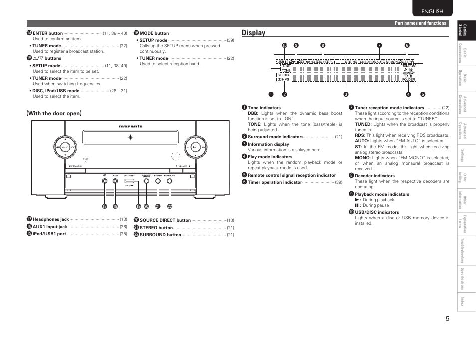 Display | Marantz MER803 User Manual | Page 11 / 60