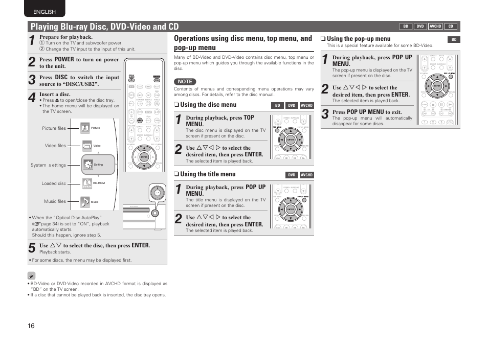 Playing blu-ray disc, dvd-video and cd | Marantz MER803 User Manual | Page 22 / 60