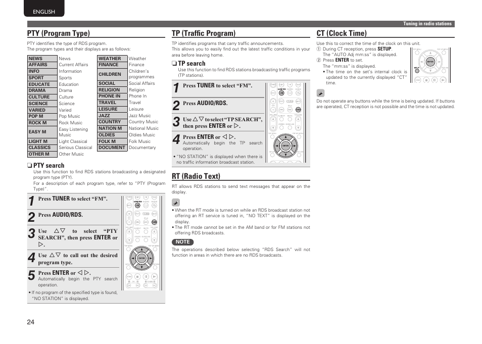 Pty (program type), Tp (traffic program), Rt (radio text) | Ct (clock time) | Marantz MER803 User Manual | Page 30 / 60