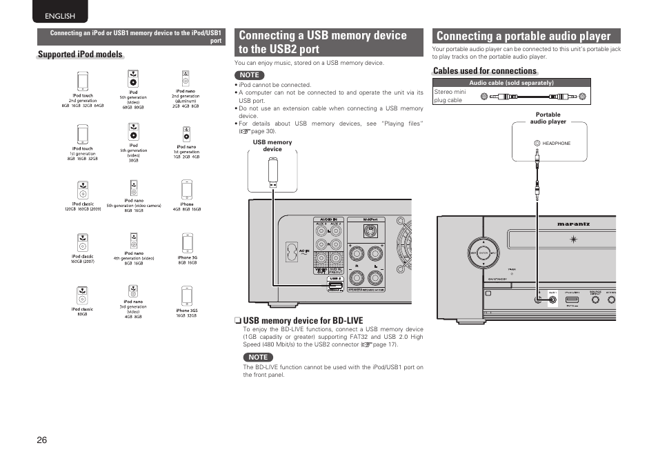 Connecting a portable audio player | Marantz MER803 User Manual | Page 32 / 60