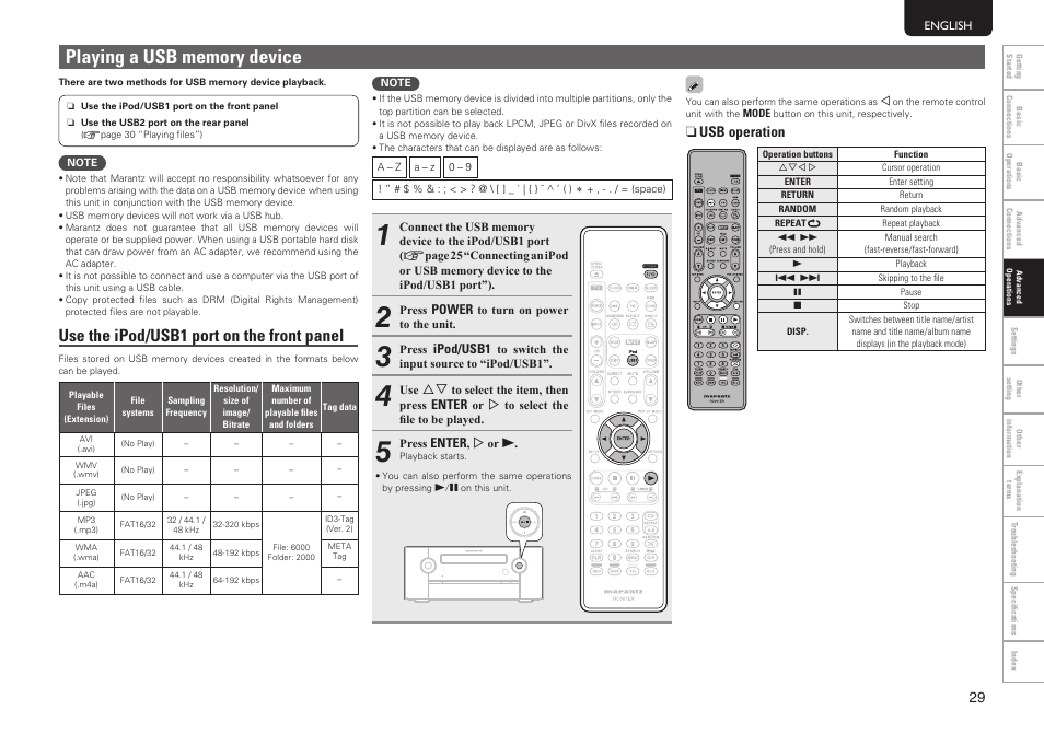 Use the ipod/usb1 port on the front panel, N usb operation | Marantz MER803 User Manual | Page 35 / 60