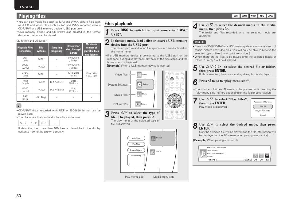 Playing fi les, Files playback | Marantz MER803 User Manual | Page 36 / 60