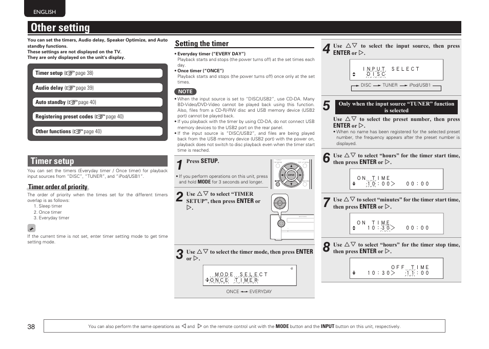 Other setting, Timer setup | Marantz MER803 User Manual | Page 44 / 60