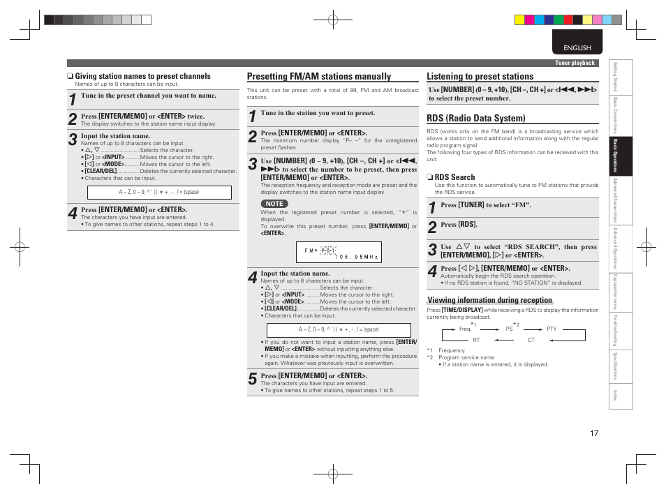 Presetting fm/am stations manually, Listening to preset stations, Rds (radio data system) | Marantz MCR503 User Manual | Page 22 / 43