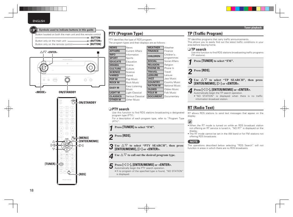 Pty (program type), Tp (trafﬁ c program), Rt (radio text) | Marantz MCR503 User Manual | Page 23 / 43