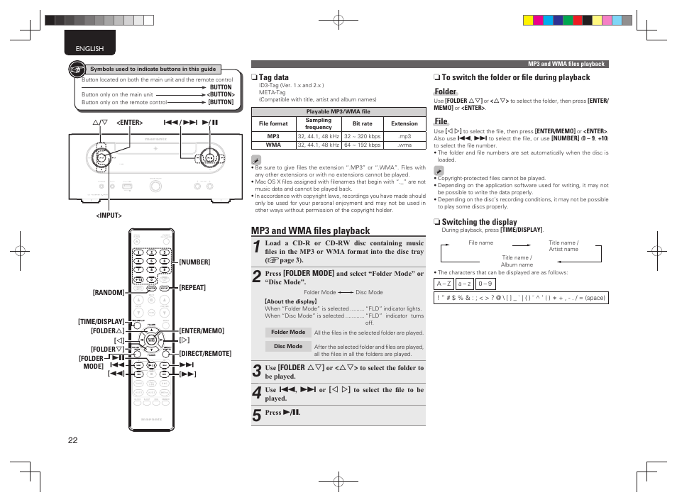 Mp3 and wma ﬁ les playback | Marantz MCR503 User Manual | Page 27 / 43