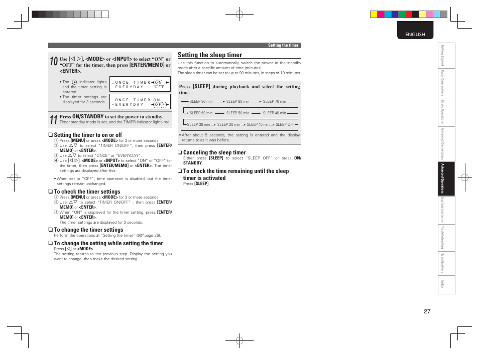 Setting the sleep timer | Marantz MCR503 User Manual | Page 32 / 43