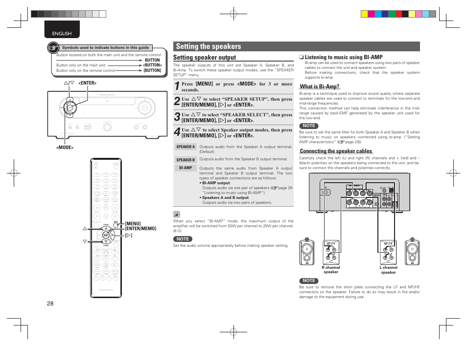 Setting the speakers, Setting speaker output | Marantz MCR503 User Manual | Page 33 / 43