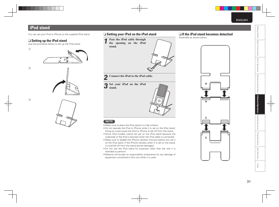 Ipod stand | Marantz MCR503 User Manual | Page 36 / 43