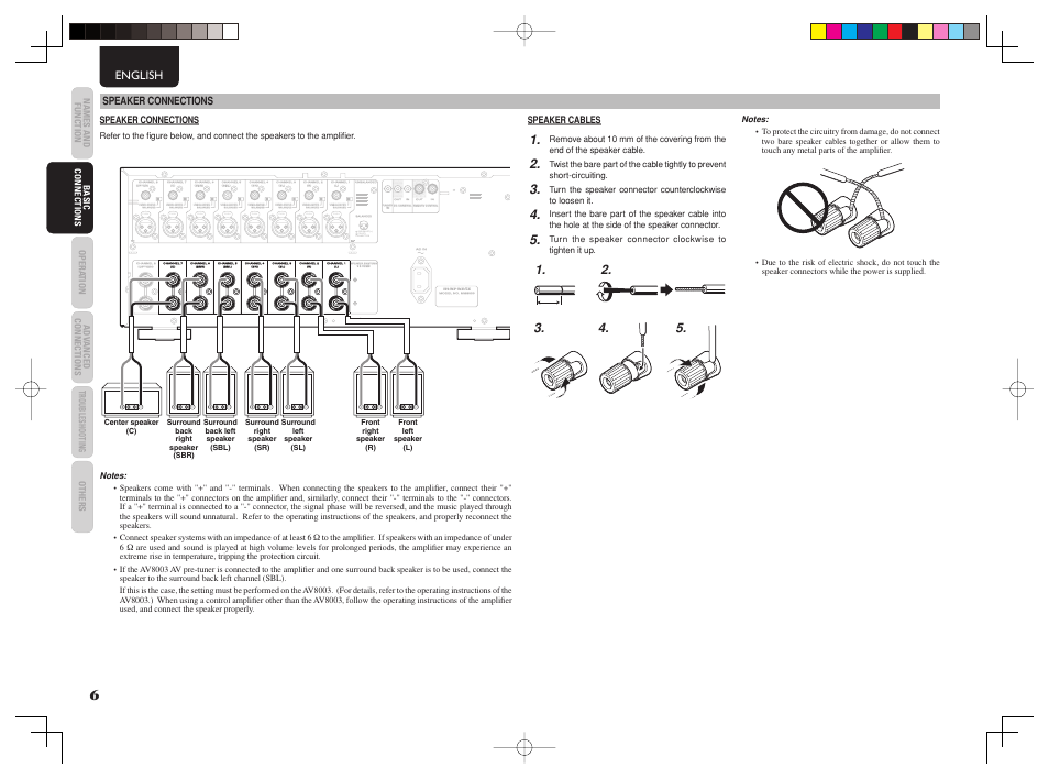 Balanced, Push, English | Speaker connections | Marantz MM8003 User Manual | Page 10 / 19