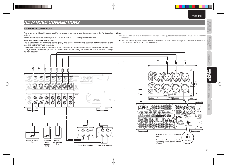 Advanced connections, Balanced, Push | Marantz MM8003 User Manual | Page 13 / 19