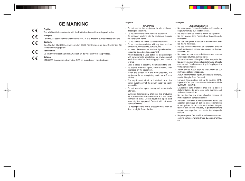 Ce marking | Marantz MM8003 User Manual | Page 3 / 19