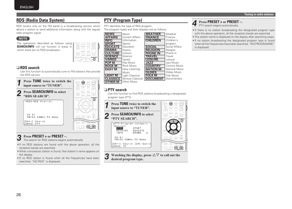 Rds (radio data system), Pty (program type) | Marantz SR5005 User Manual | Page 32 / 92