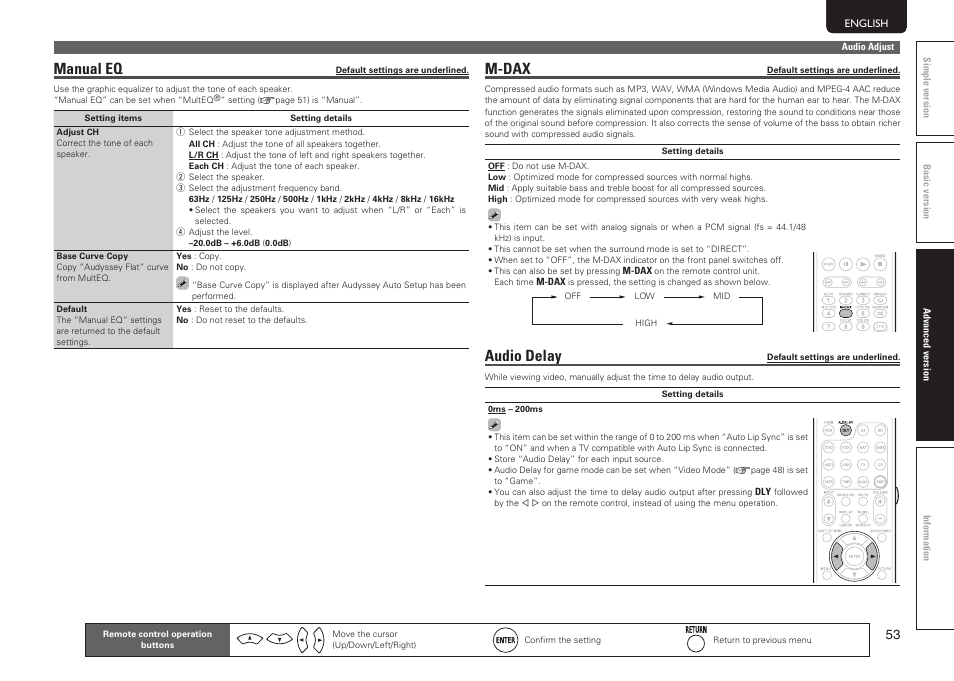 Manual eq, M-dax, Audio delay | Marantz SR5005 User Manual | Page 59 / 92