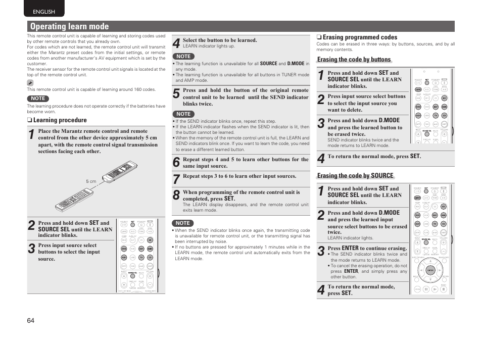Operating learn mode | Marantz SR5005 User Manual | Page 70 / 92