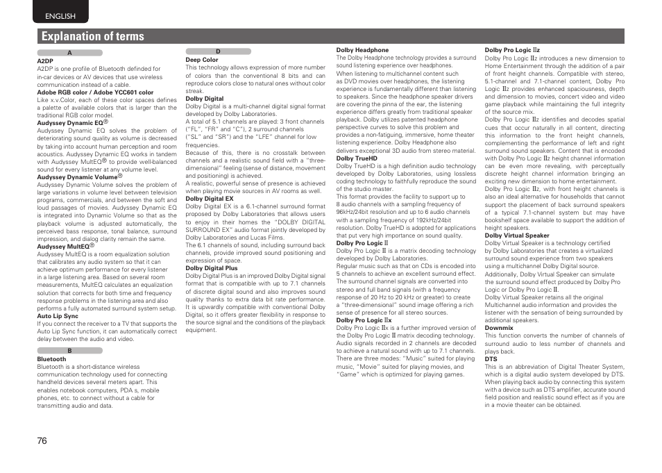 Explanation of terms | Marantz SR5005 User Manual | Page 82 / 92