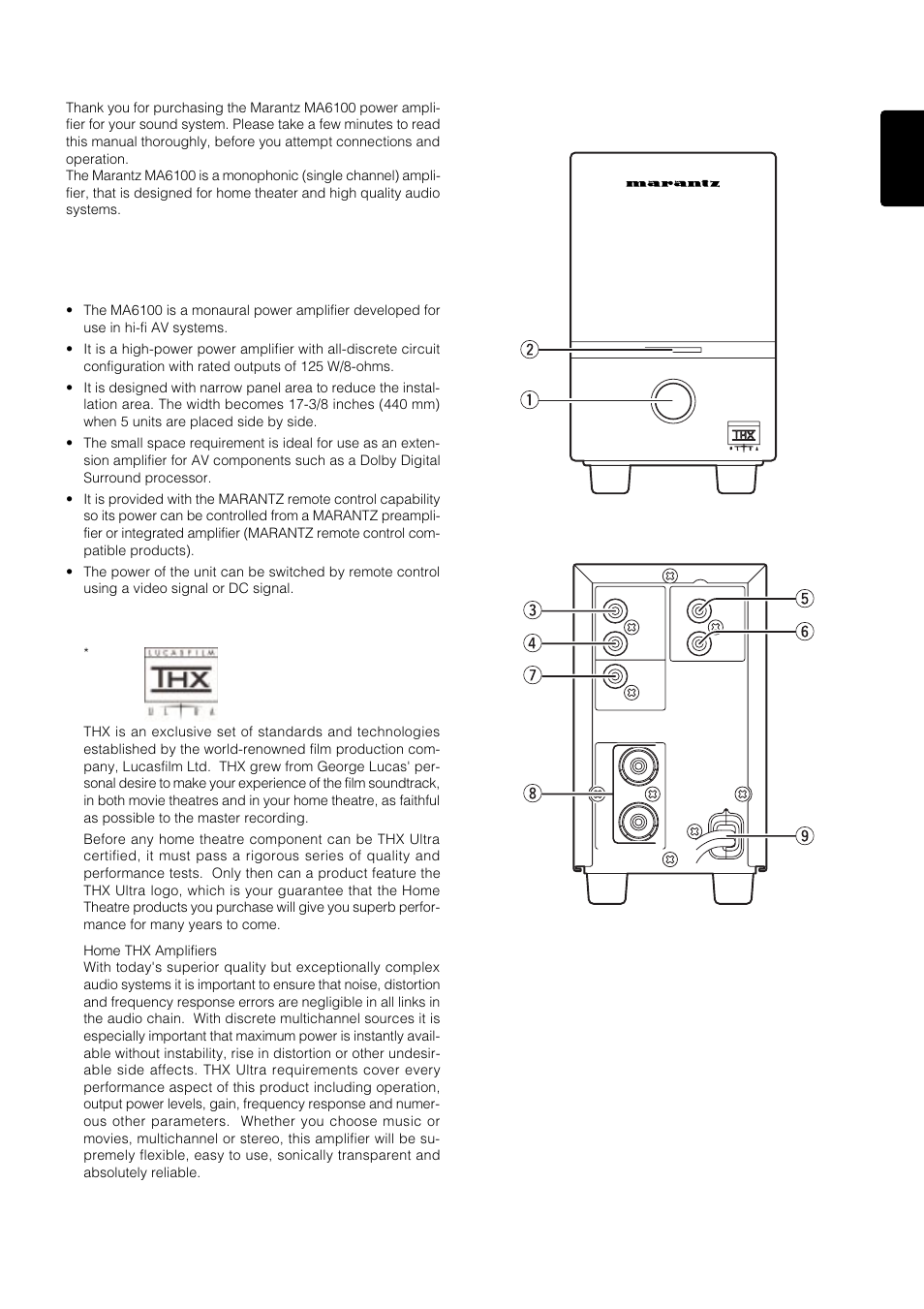 Introduction, Features, Names and functions | 5english | Marantz MA6100 User Manual | Page 5 / 9
