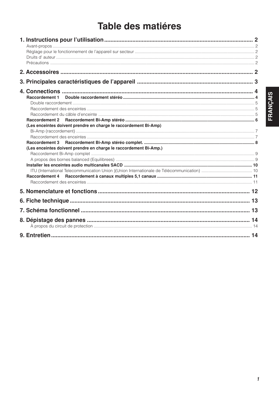 Table des matiéres | Marantz MA-9S1N User Manual | Page 19 / 47