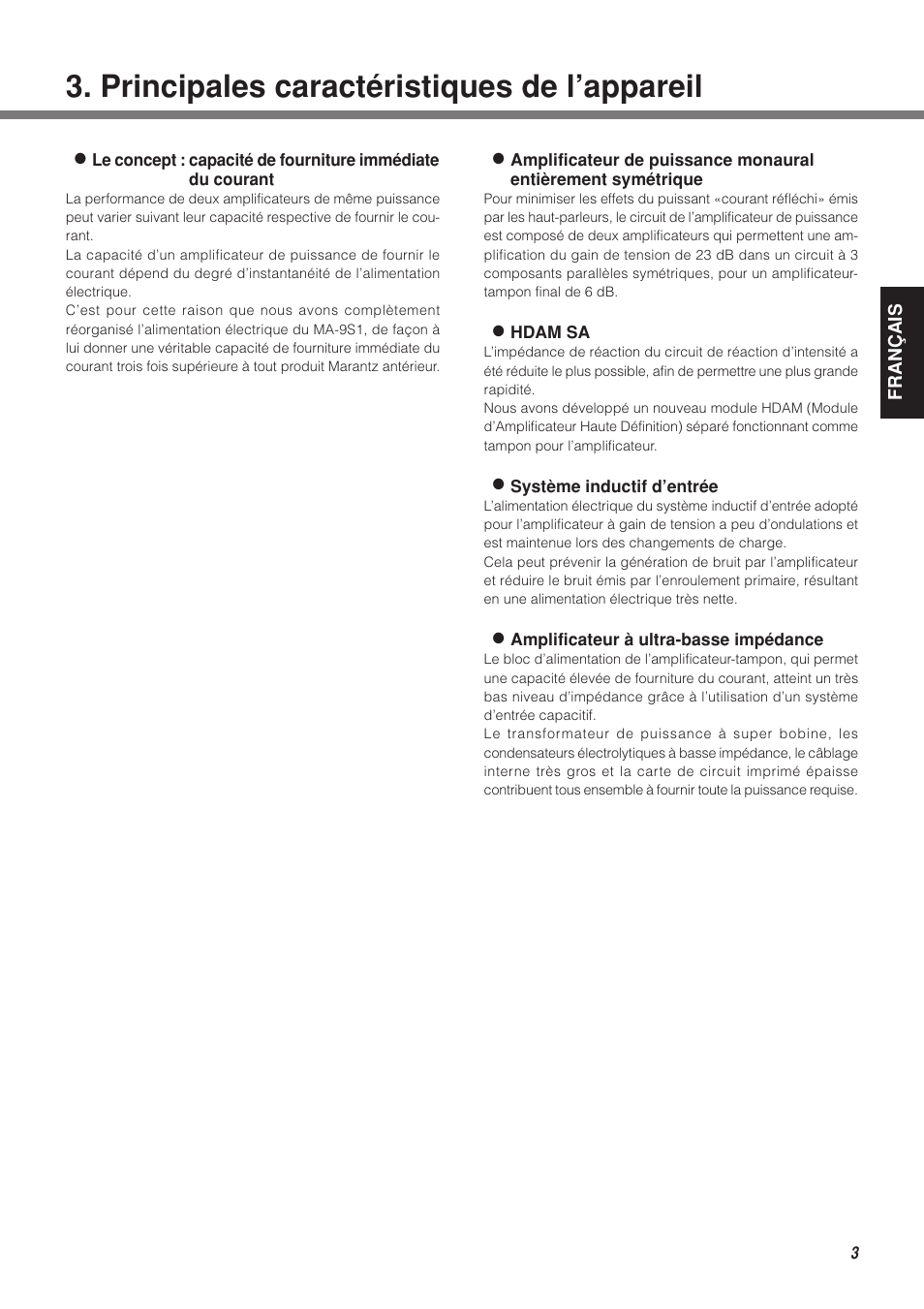 Principales caractéristiques de l’appareil | Marantz MA-9S1N User Manual | Page 21 / 47