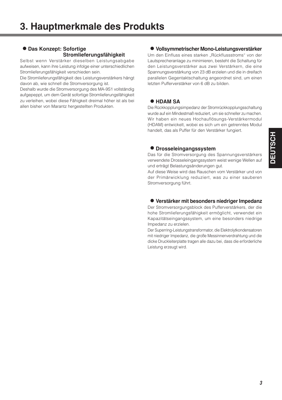 Hauptmerkmale des produkts, Deutsch | Marantz MA-9S1N User Manual | Page 35 / 47