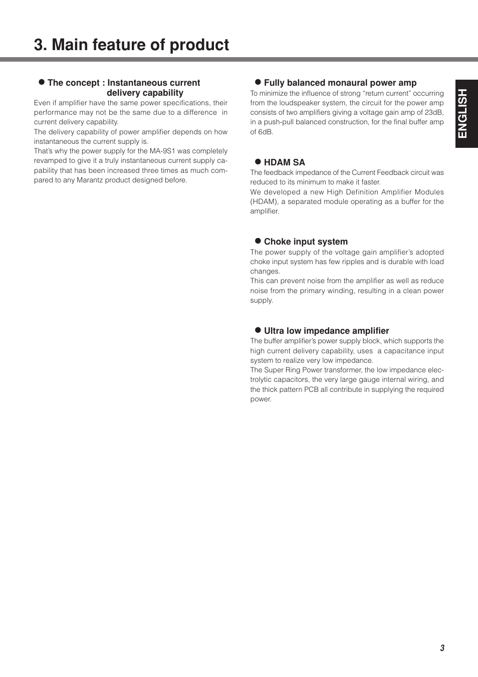 Main feature of product, English | Marantz MA-9S1N User Manual | Page 7 / 47