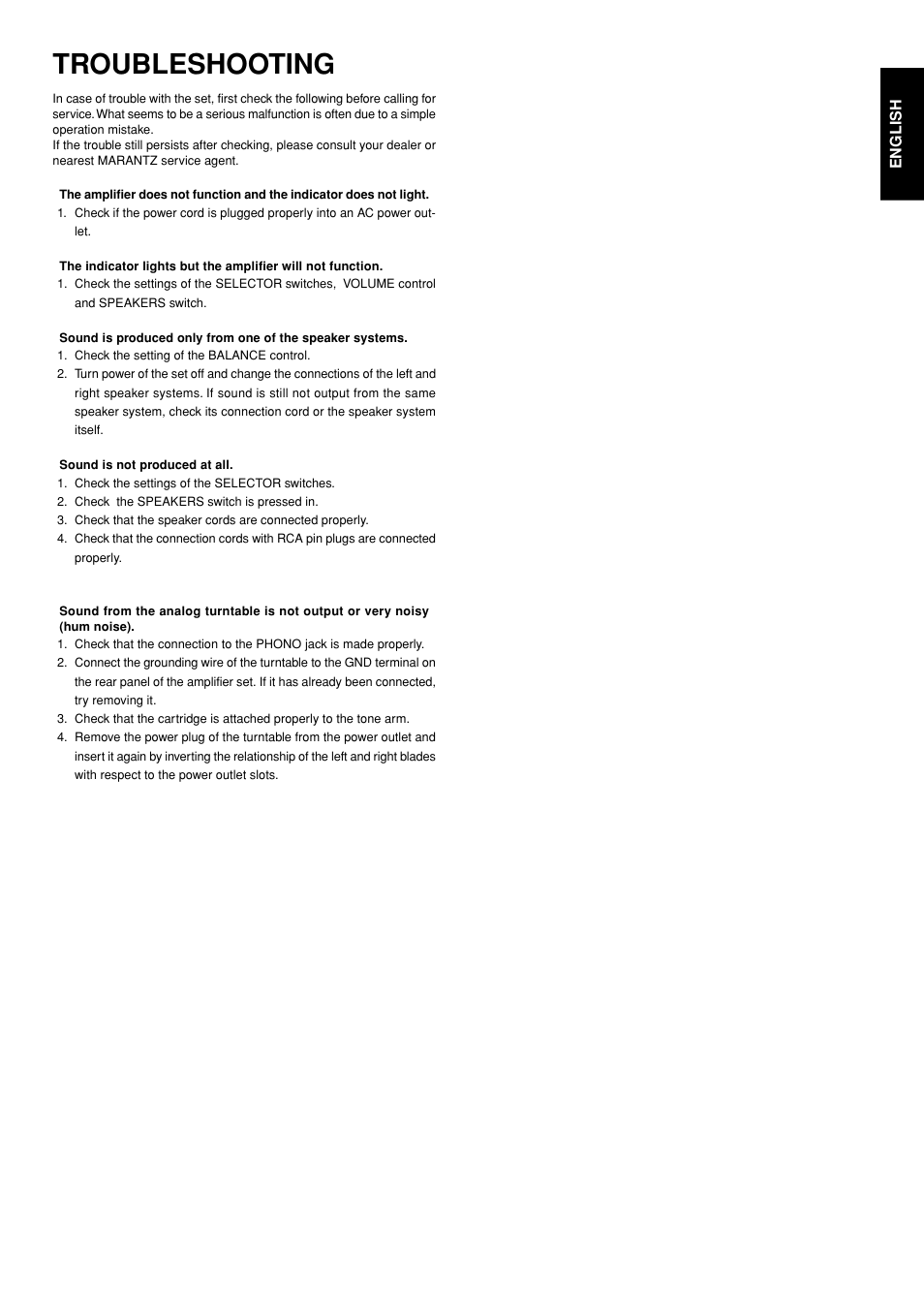 Troubleshooting | Marantz PM-14mkII User Manual | Page 10 / 14