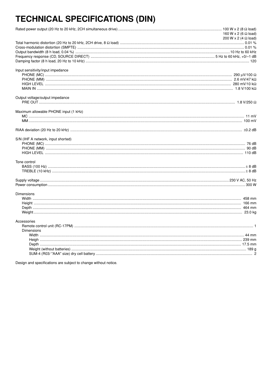 Technical specifications (din) | Marantz PM-14mkII User Manual | Page 11 / 14