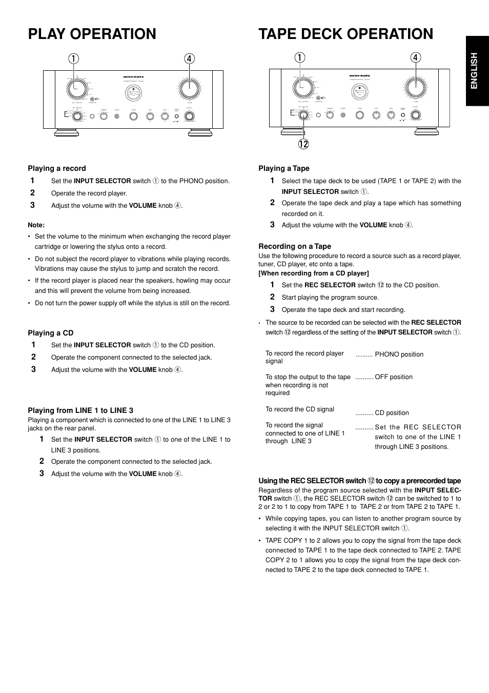 Play operation, Tape deck operation, 5english | Marantz PM-14mkII User Manual | Page 6 / 14