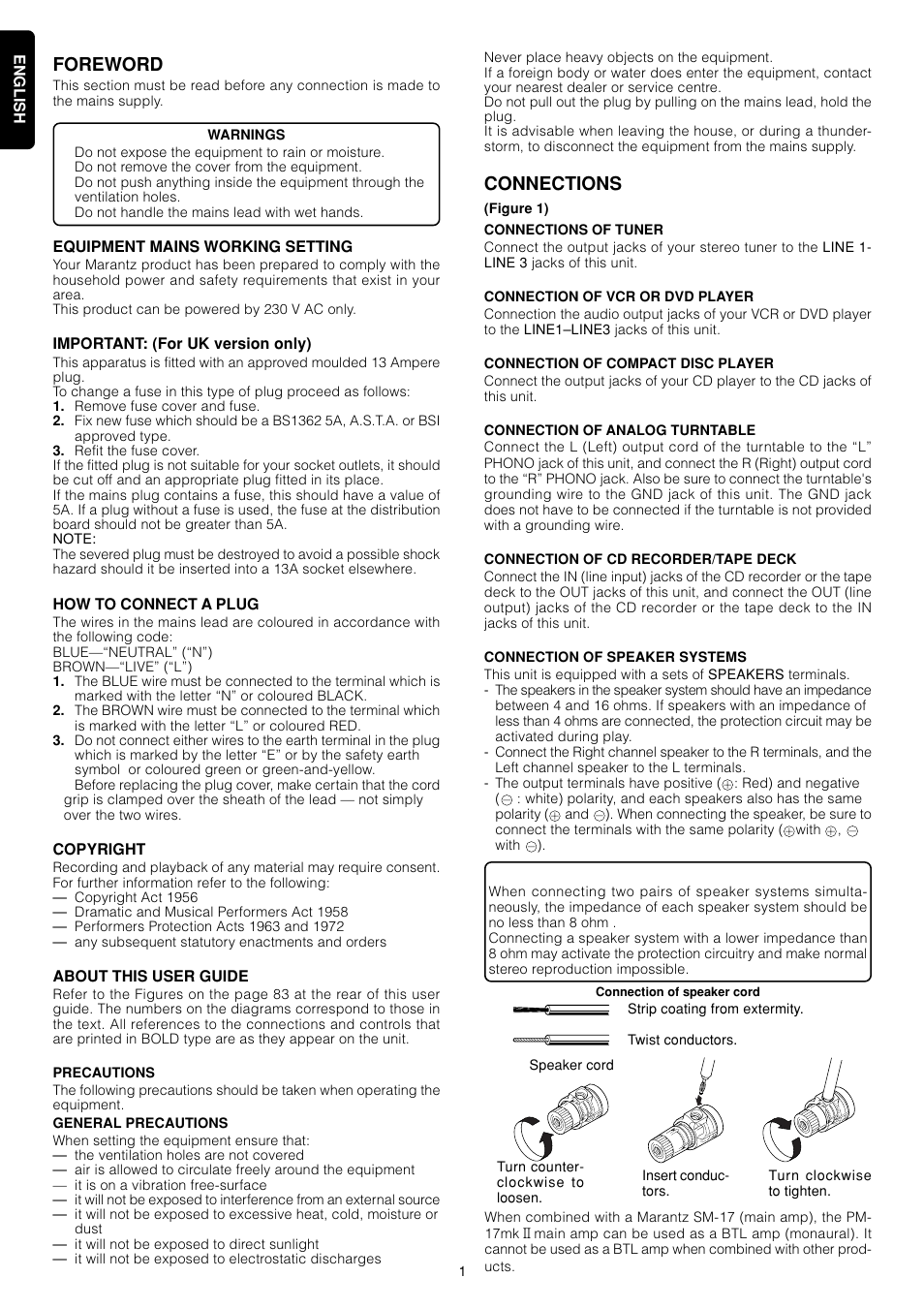 Foreword, Connections | Marantz PM-17mkII User Manual | Page 4 / 15