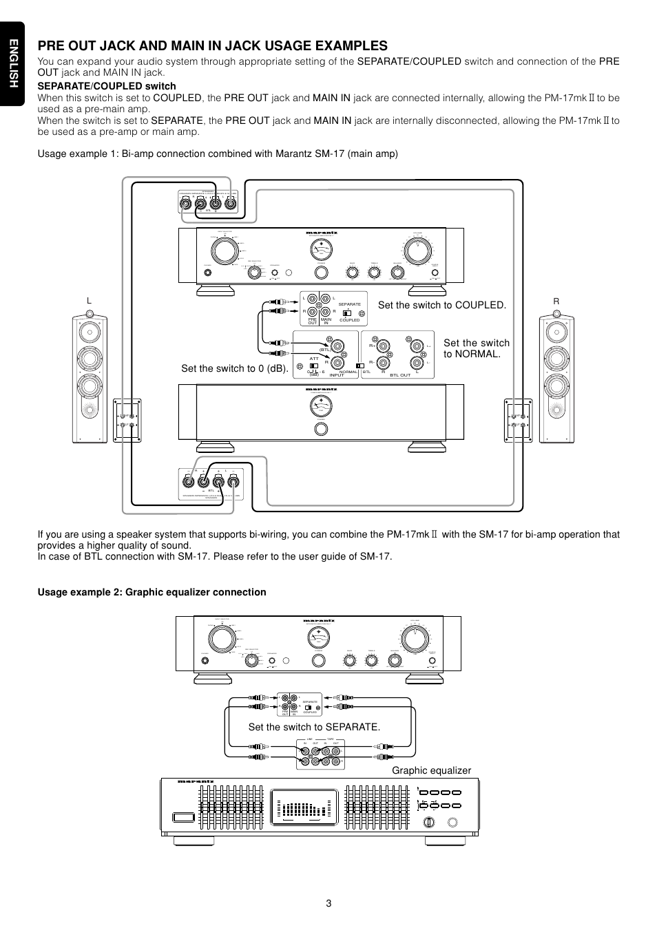 Pre out jack and main in jack usage examples | Marantz PM-17mkII User Manual | Page 6 / 15