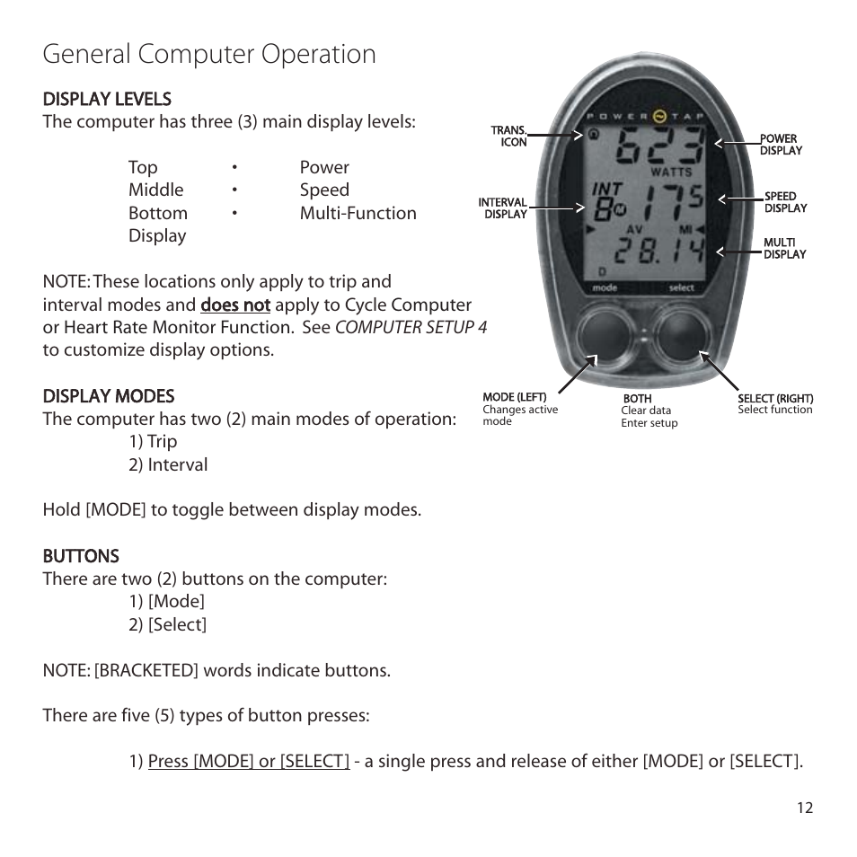 General computer operation | CycleOps PowerTap User Manual | Page 12 / 40